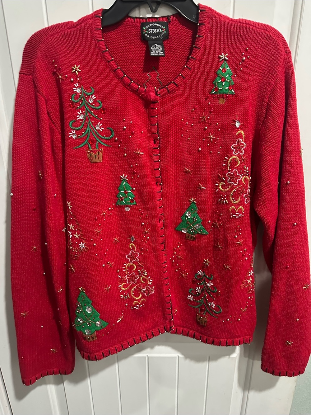 Studio Design Women’s Red Embellished Christmas Sweater